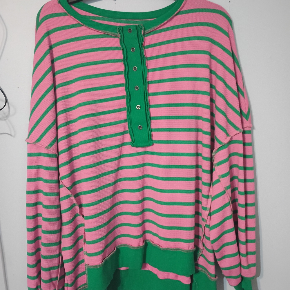 Amazon Pink and Green Striped Sweatshirt